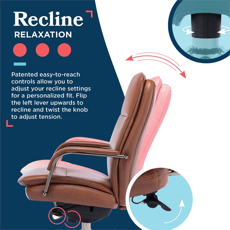 Maklaine Executive Mid-Back Office Chair Bonded Leather Cognac and Graphite