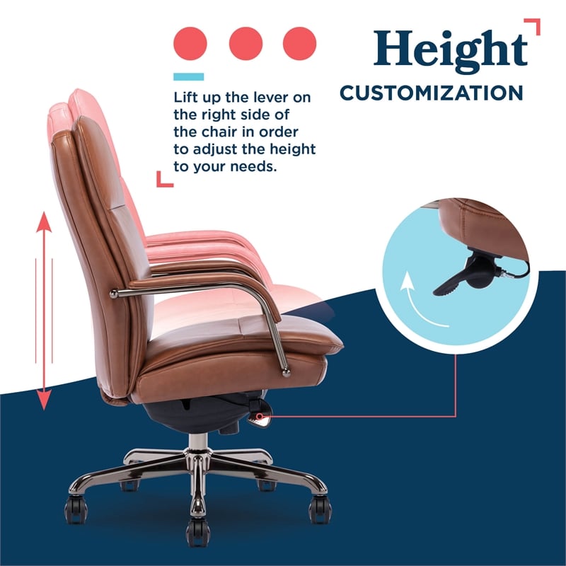 Maklaine Executive Mid-Back Office Chair Bonded Leather Cognac and Graphite