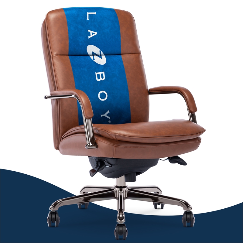 Maklaine Executive Mid-Back Office Chair Bonded Leather Cognac and Graphite