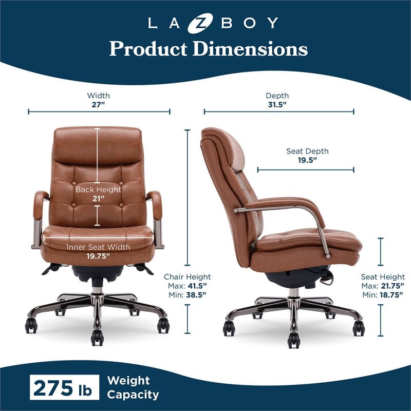 Maklaine Executive MidBack Office Chair Bonded Leather Cognac