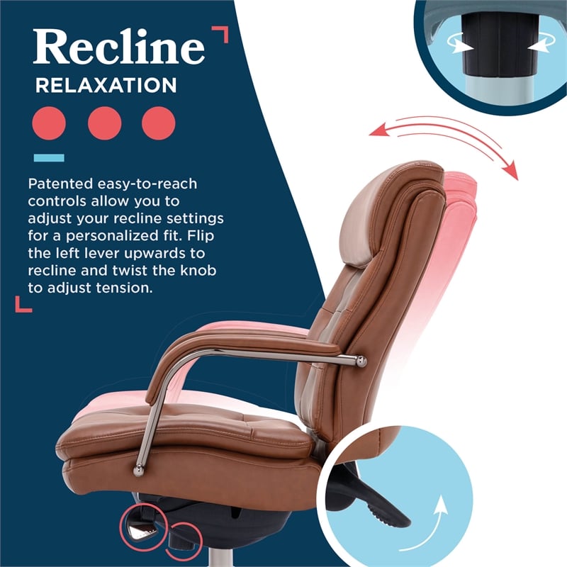 Maklaine Executive MidBack Office Chair Bonded Leather Cognac