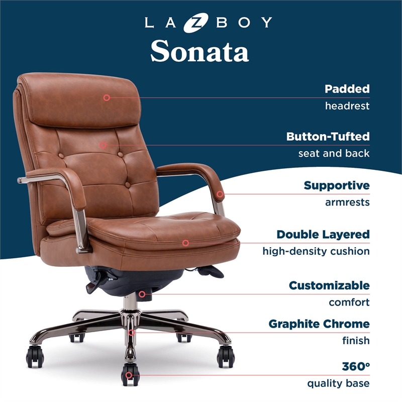 Maklaine Executive MidBack Office Chair Bonded Leather Cognac