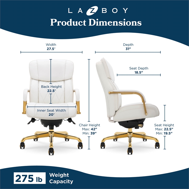 Maklaine Executive Office Chair Bonded Leather White and Gold
