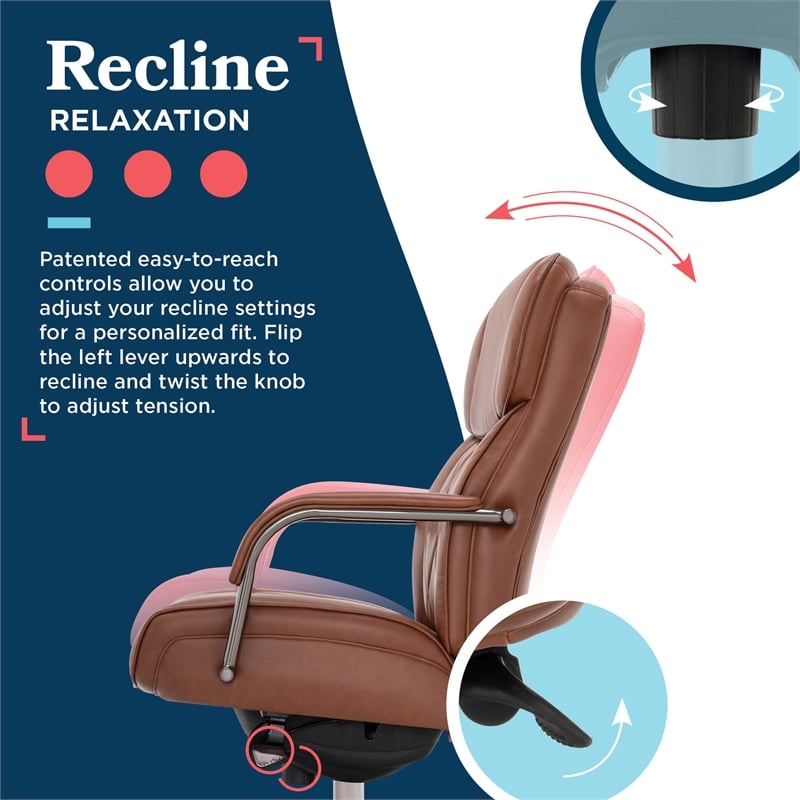 Maklaine Executive Office Chair Bonded Leather Cognac and Graphite