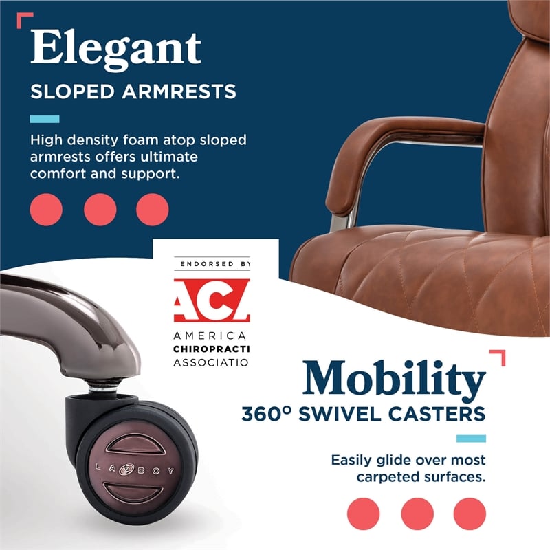 Maklaine Executive Office Chair Bonded Leather Cognac and Graphite