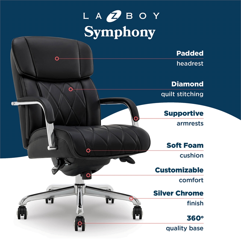 Maklaine Executive Office Chair Bonded Leather Black and Chrome