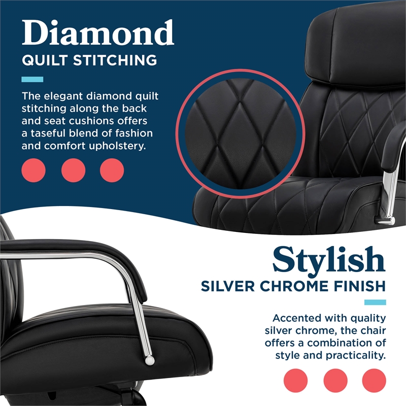 Maklaine Executive Office Chair Bonded Leather Black and Chrome