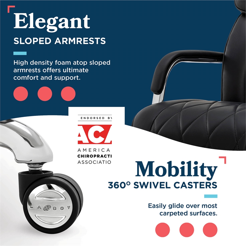 Maklaine Executive Office Chair Bonded Leather Black and Chrome