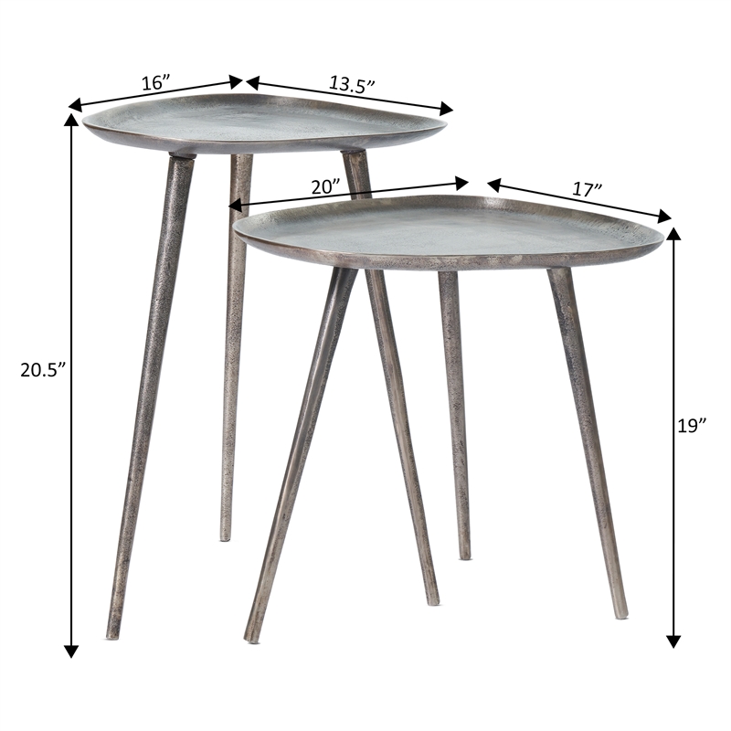 Maklaine Contemporary Metal Nesting End Tables in Brass Metal Finish