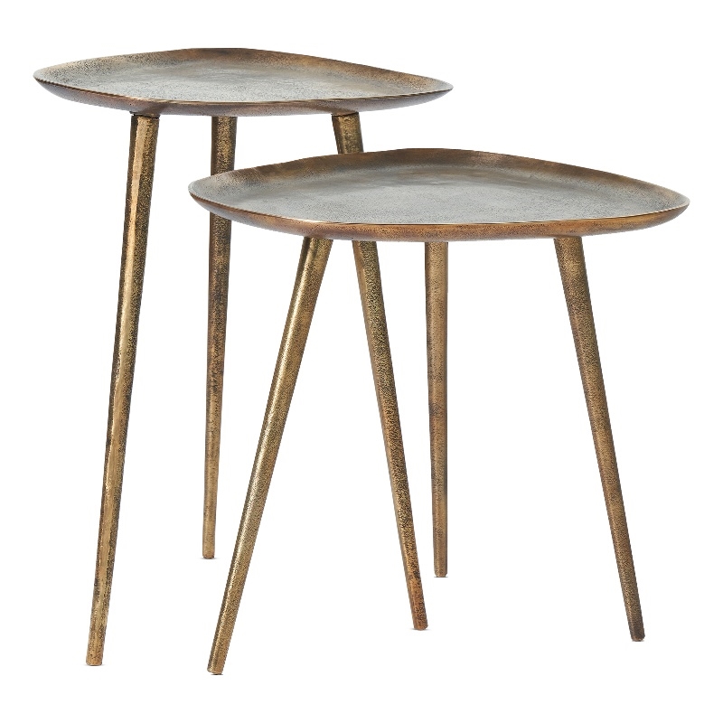 Maklaine Contemporary Metal Nesting End Tables in Brass Metal Finish