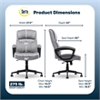 Maklaine Executive Office Chair Padded Armrest Gray Velvet Fabric