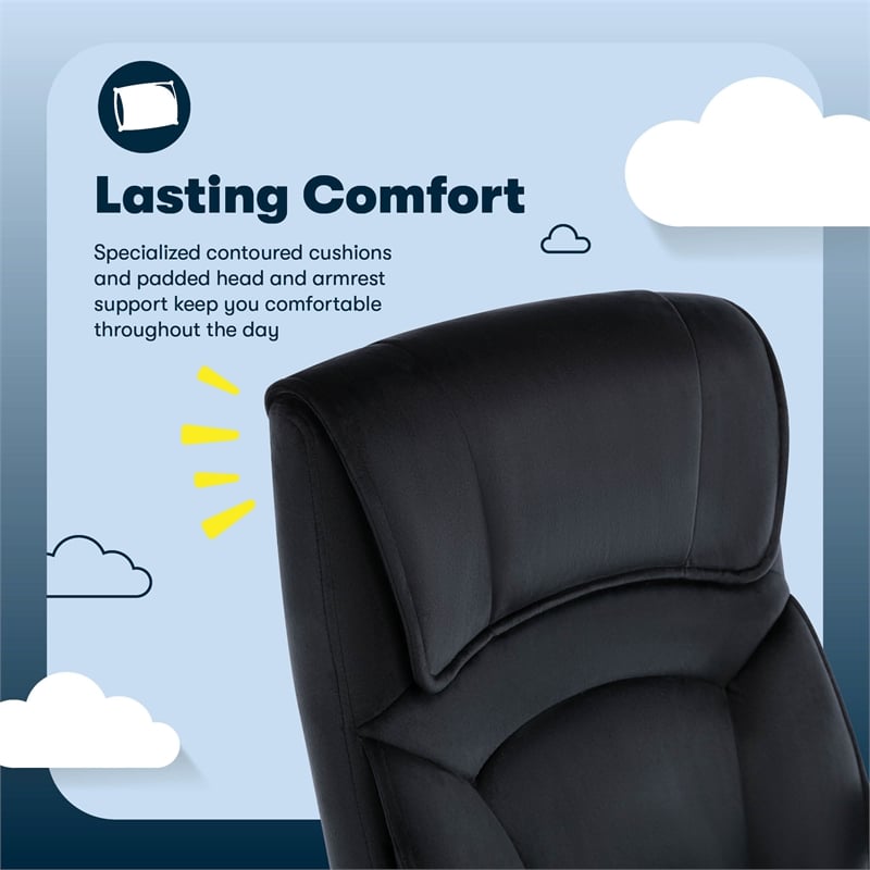 Maklaine Executive Office Chair Padded Armrest Black Velvet Fabric