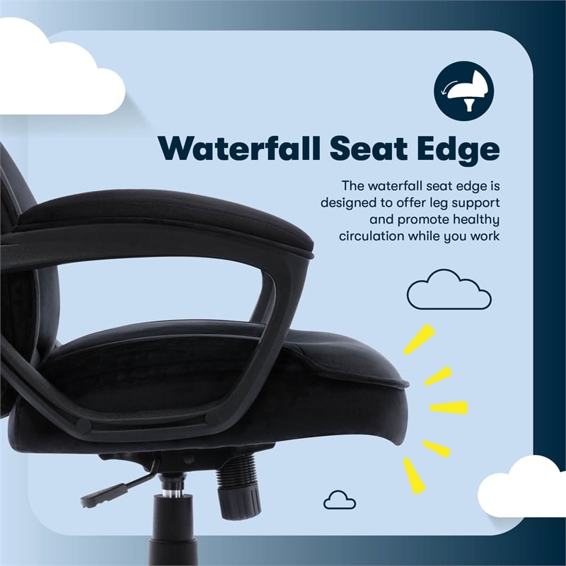 Maklaine Executive Office Chair Padded Armrest Black Velvet Fabric