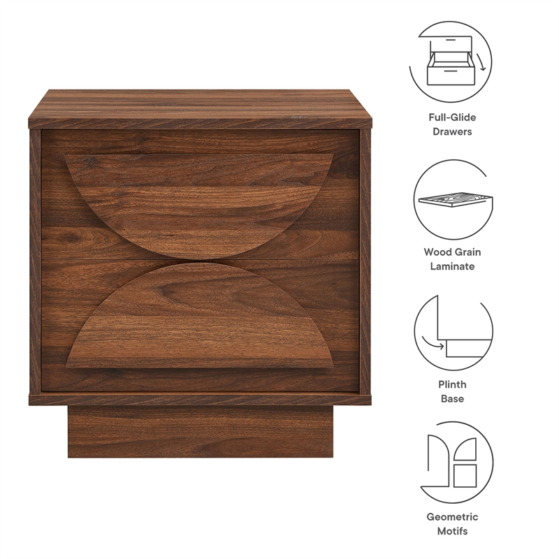 Maklaine Contemporary Wood 2-Drawer Nightstand in Walnut Finish