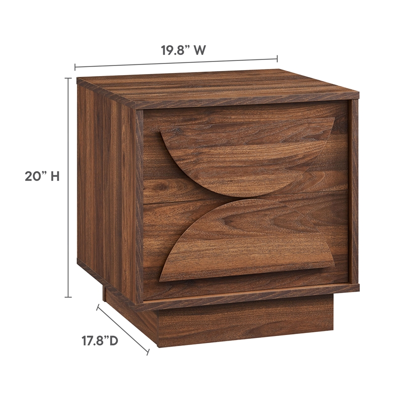 Maklaine Contemporary Wood 2-Drawer Nightstand in Walnut Finish