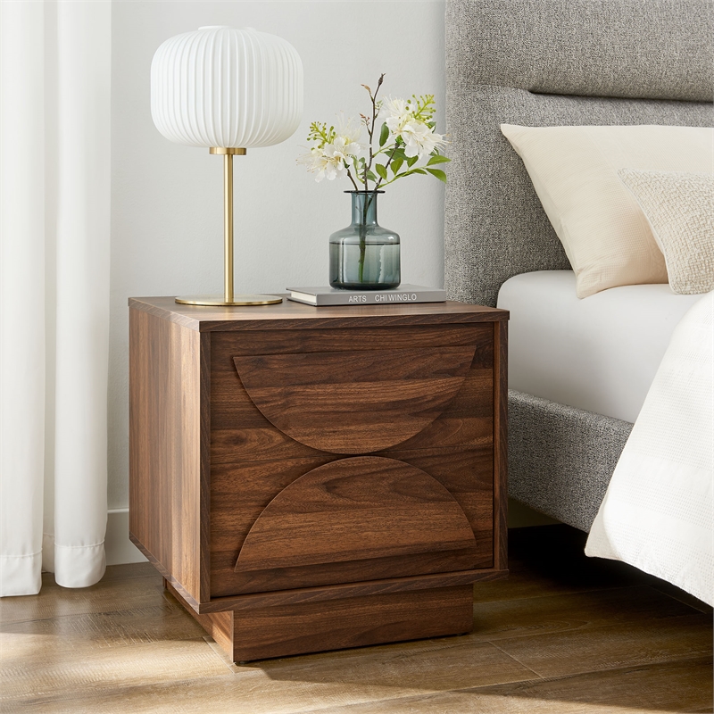 Maklaine Contemporary Wood 2-Drawer Nightstand in Walnut Finish