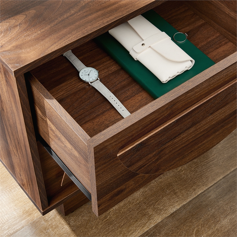 Maklaine Contemporary Wood 2-Drawer Nightstand in Walnut Finish