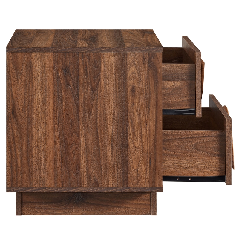 Maklaine Contemporary Wood 2-Drawer Nightstand in Walnut Finish