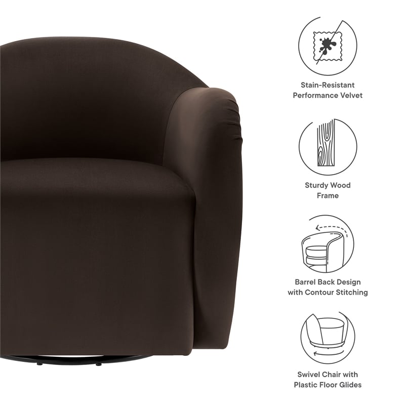 Maklaine Contemporary Swivel Armchair in Chocolate Brown Finish