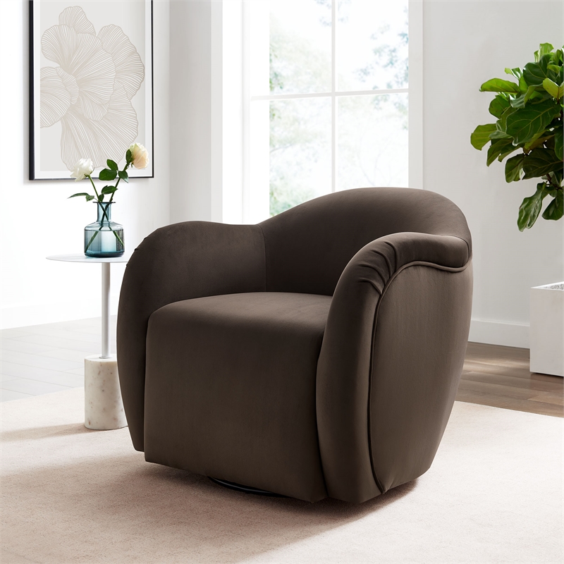 Maklaine Contemporary Swivel Armchair in Chocolate Brown Finish