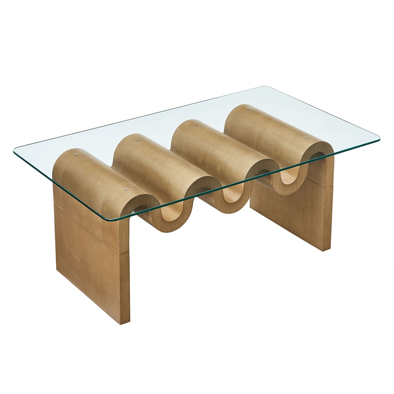 Maklaine Contemporary Wood Wave-like Shaped Coffee Table in Natural