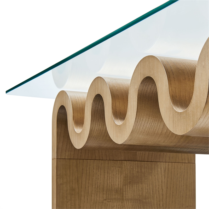 Maklaine Contemporary Wood Wave-like Shaped Coffee Table in Natural