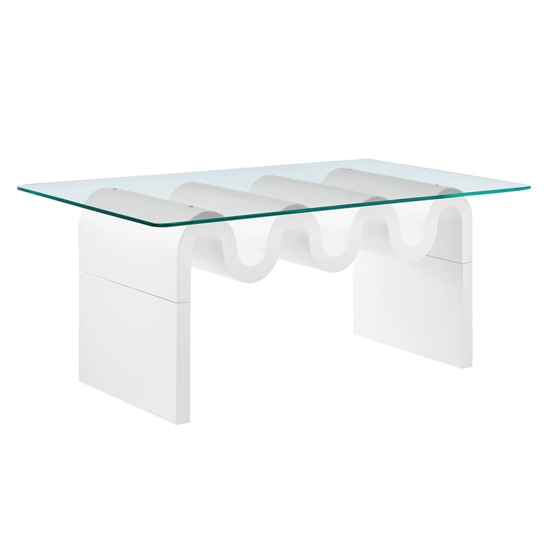 Maklaine Contemporary Wood Wave-like Shaped Coffee Table in White