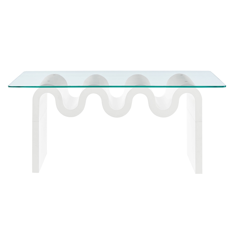 Maklaine Contemporary Wood Wave-like Shaped Coffee Table in White