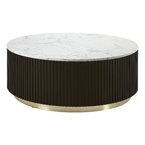 Maklaine Wood & Artificial Marble Coffee Table in White & Espresso