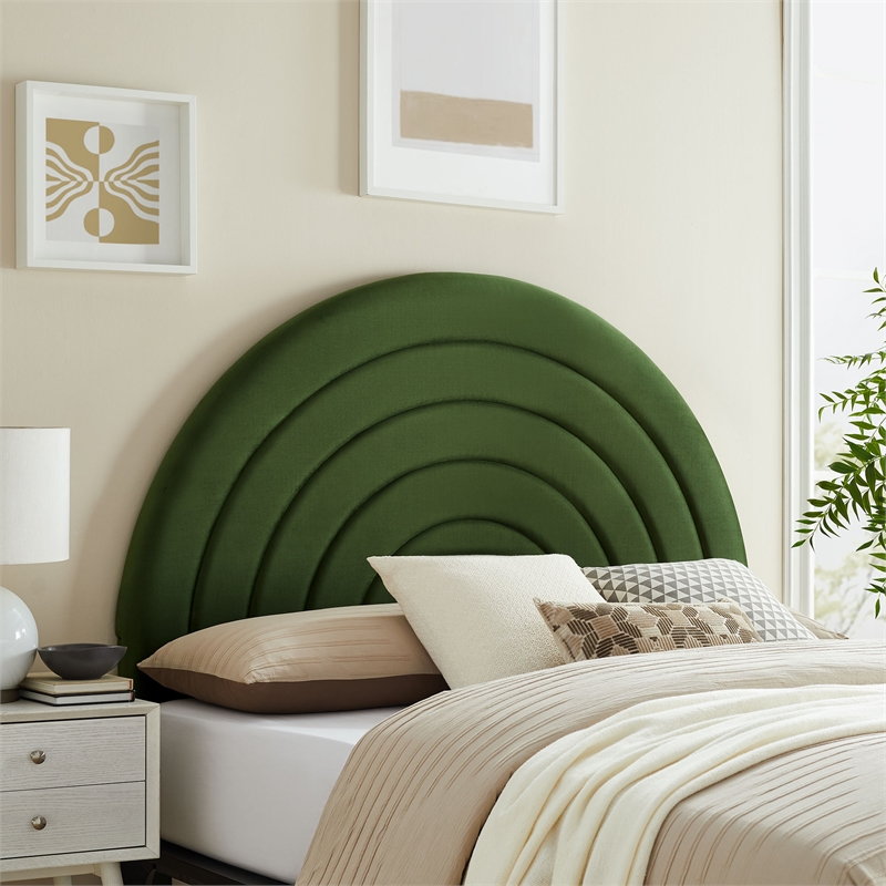 Maklaine Performance Velvet Upholstered Full Headboard in Moss Green