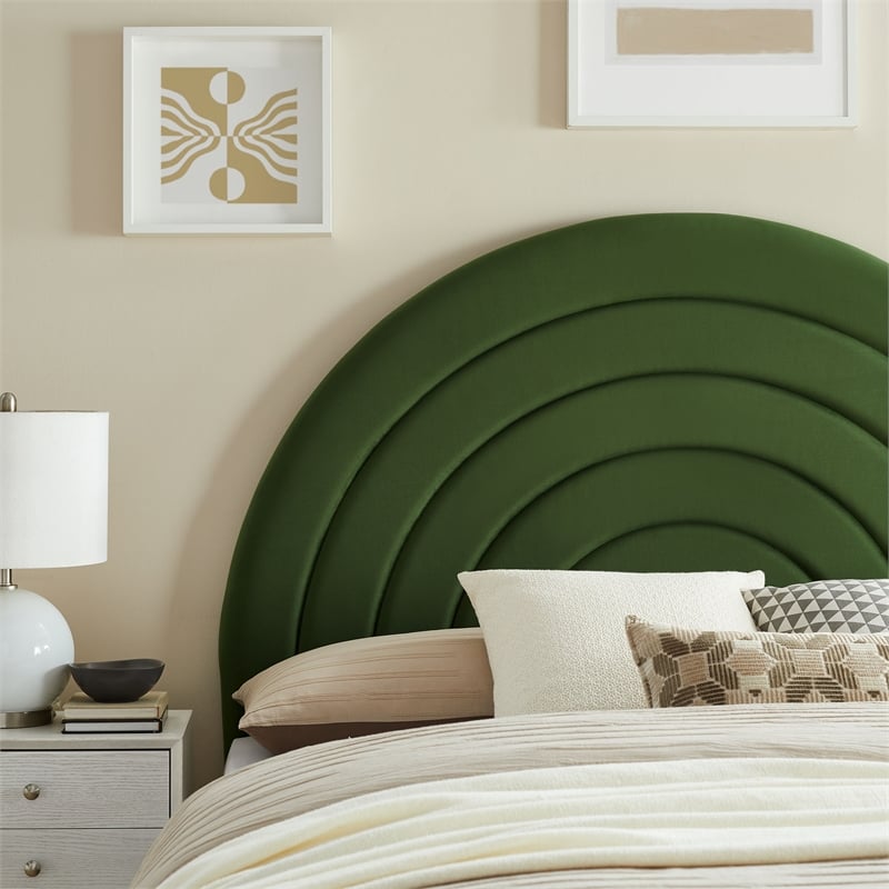 Maklaine Performance Velvet Upholstered Full Headboard in Moss Green