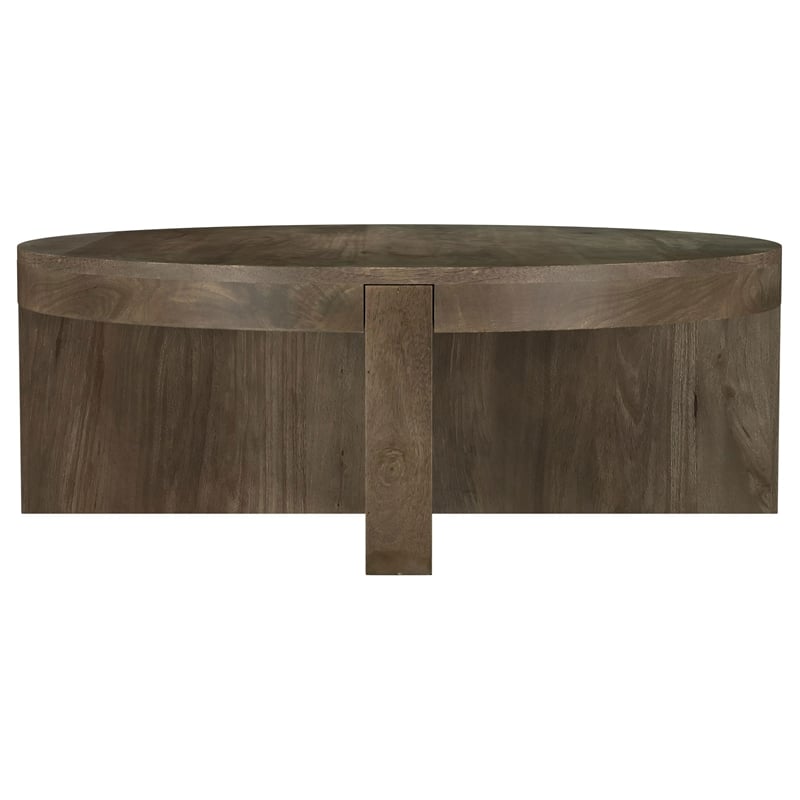 Maklaine Farmhouse Round Solid Mango Wood Coffee Table Brown