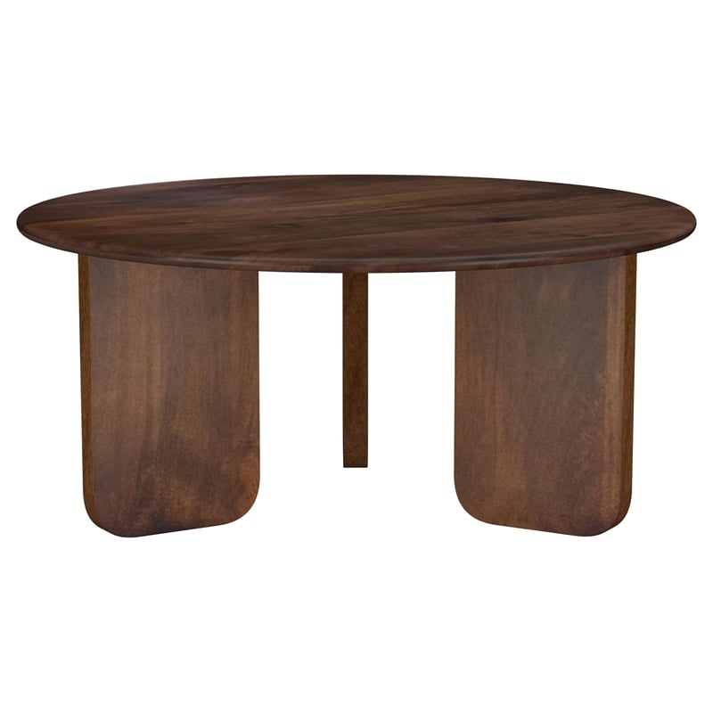 Maklaine Mid -Century Modern Round Solid Mango Wood Coffee Table Brown
