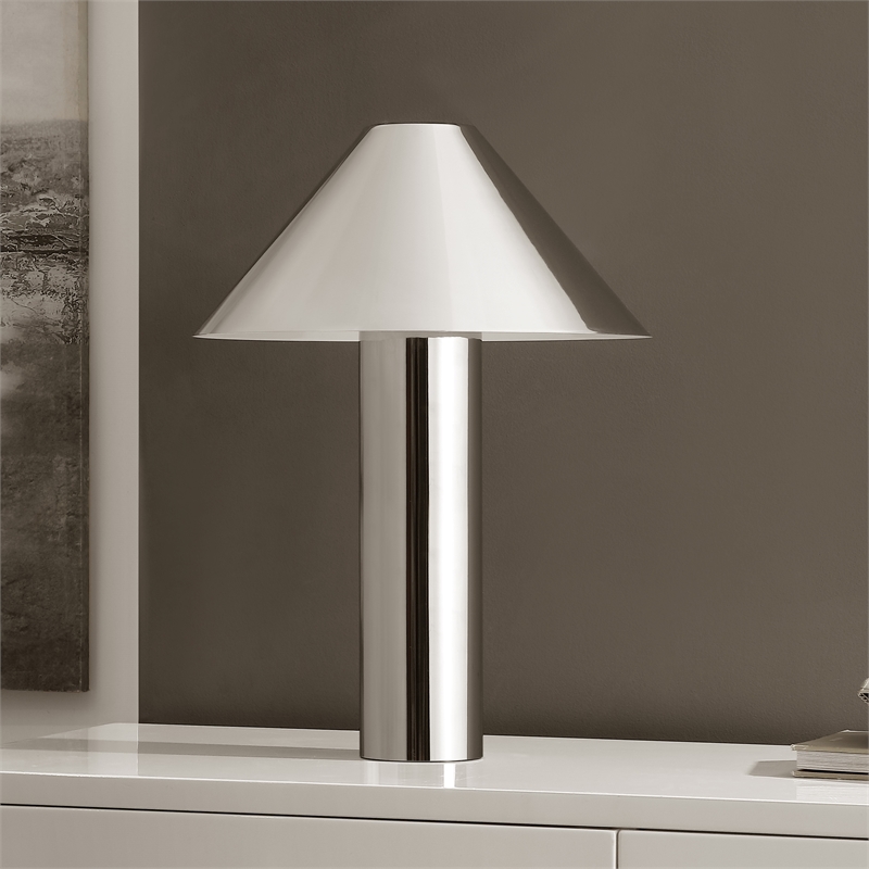 Maklaine Contemporary Metal Table Lamp in Powerder Coated Chrome