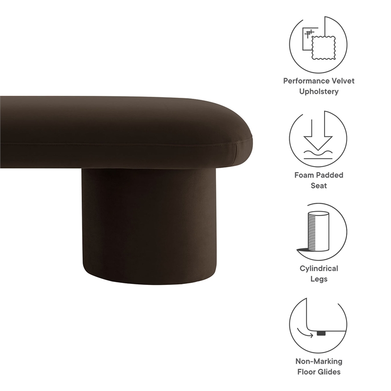 Maklaine Contemporary Performance Velvet Upholstered Bench in Chocolate Brown