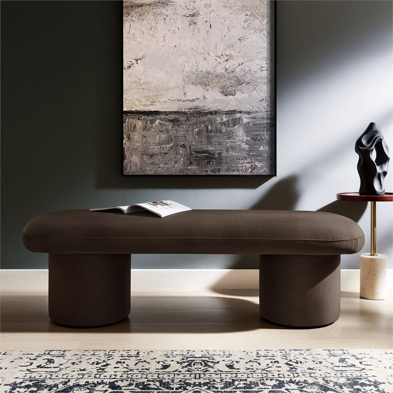 Maklaine Contemporary Performance Velvet Upholstered Bench in Chocolate Brown