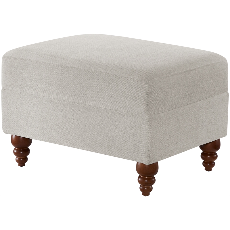 Maklaine Transitional Sea Oat Beige Fabric Upholstered Ottoman