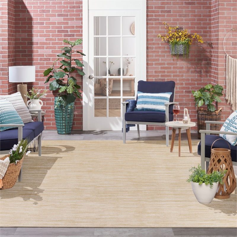 Maklaine Contemporary 10' x 14' Ivory Gold Polypropylene Area Rug