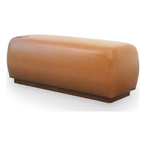 Maklaine 47&quot Mid-Century Modern Japandi Style Luxury Leather Bench in Tan