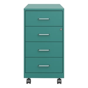 Maklaine 18&quotD 4 Drawer Metal Mobile Filing Cabinet Organizer - Locking - Teal