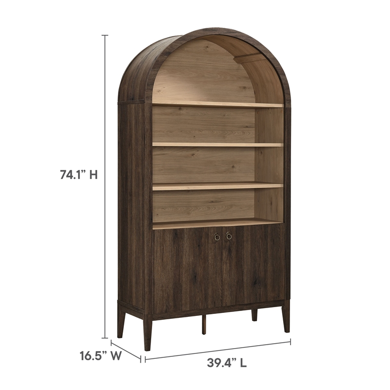 Maklaine Contemporary Storage Display Cabinet Bookshelf in Dark Walnut