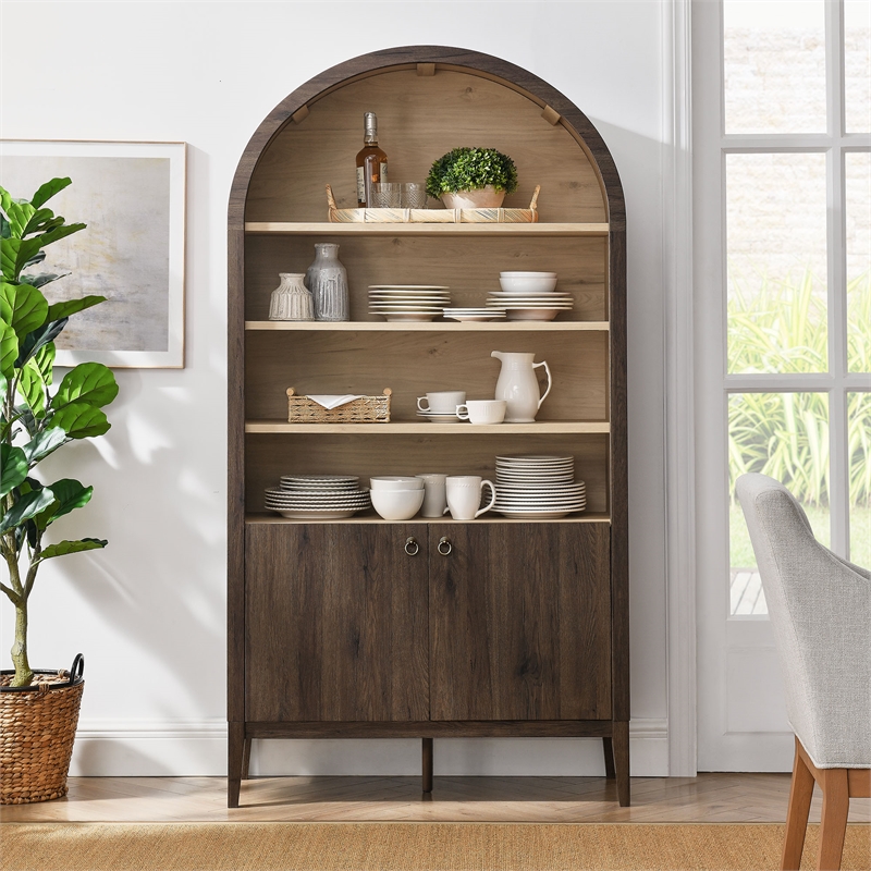 Maklaine Contemporary Storage Display Cabinet Bookshelf in Dark Walnut