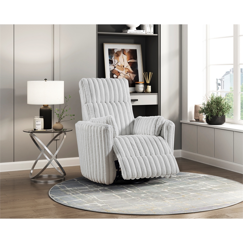 Maklaine Contemporary Corduroy Swivel Glider Reclining Chair in Gray