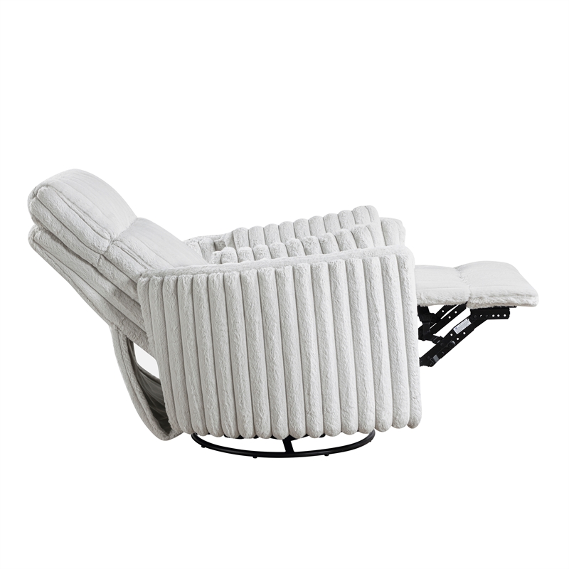 Maklaine Contemporary Corduroy Swivel Glider Reclining Chair in Gray