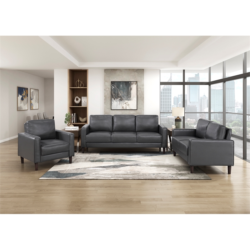 Maklaine Modern / Contemporary Faux Leather Upholstered Sofa in Dark Gray