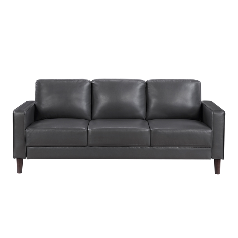 Maklaine Modern / Contemporary Faux Leather Upholstered Sofa in Dark Gray