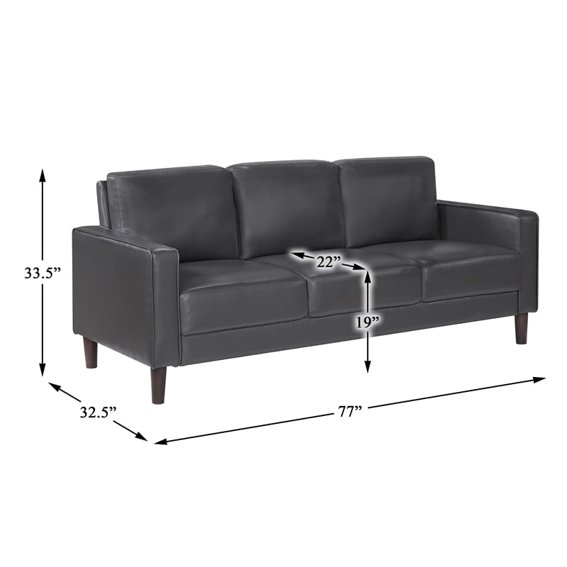 Maklaine Modern / Contemporary Faux Leather Upholstered Sofa in Dark Gray
