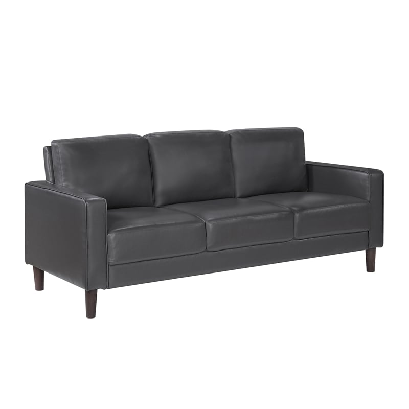 Maklaine Modern / Contemporary Faux Leather Upholstered Sofa in Dark Gray