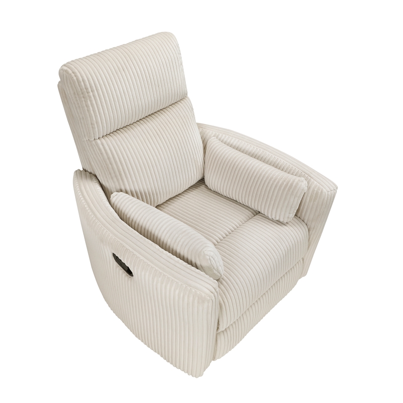 Maklaine Contemporary Corduroy Swivel Glider Reclining Chair in Beige