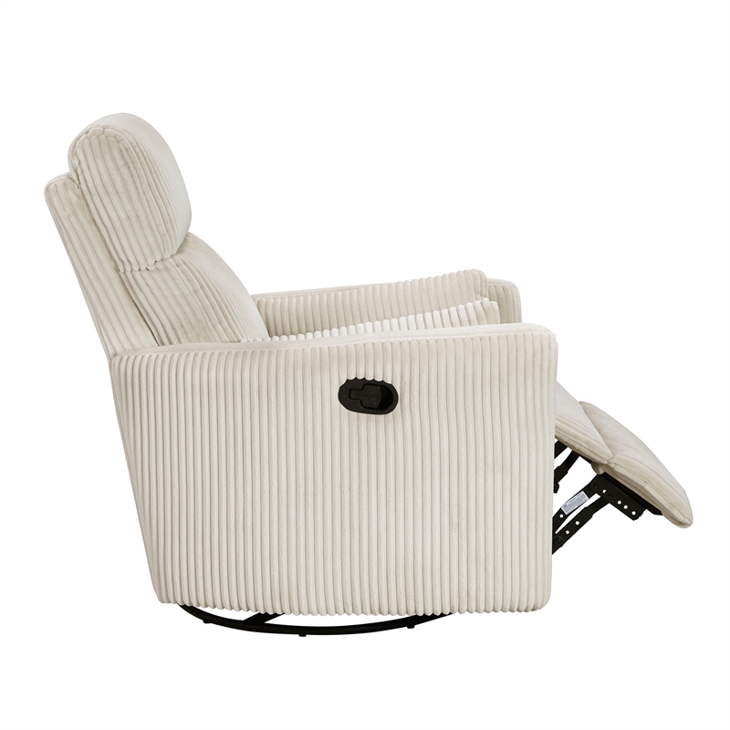 Maklaine Contemporary Corduroy Swivel Glider Reclining Chair in Beige